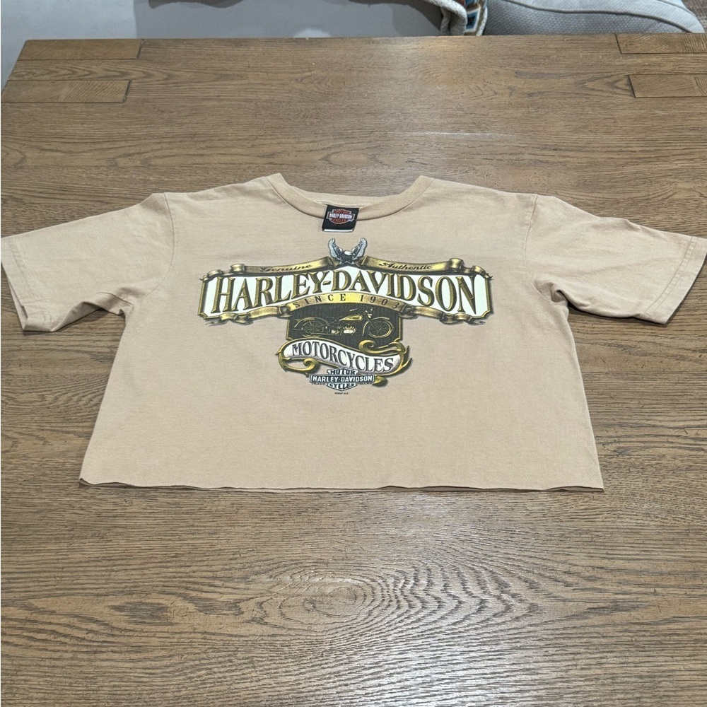 Vintage Y2K 2007 Harley Davidson Grand Cayman Pirate Cropped Tee Made in USA